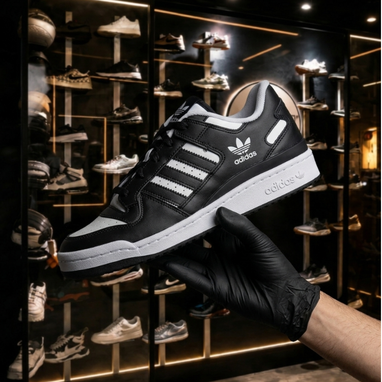 Basket Forum Low Black White Homme